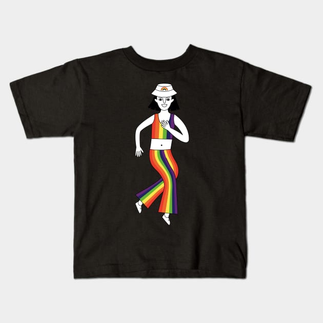 Happy man celebrate Pride Parade in rainbow costume Kids T-Shirt by Savvalinka